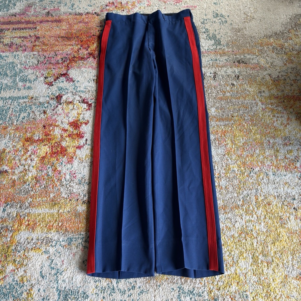Vintage USMC US Marine Corps Dress Blue Trousers Red Stripe Poly/Wool Size 34L